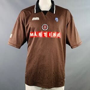 MARTINE ROSE Size XL Brown Multi Color Print Polyester Jersey Polo